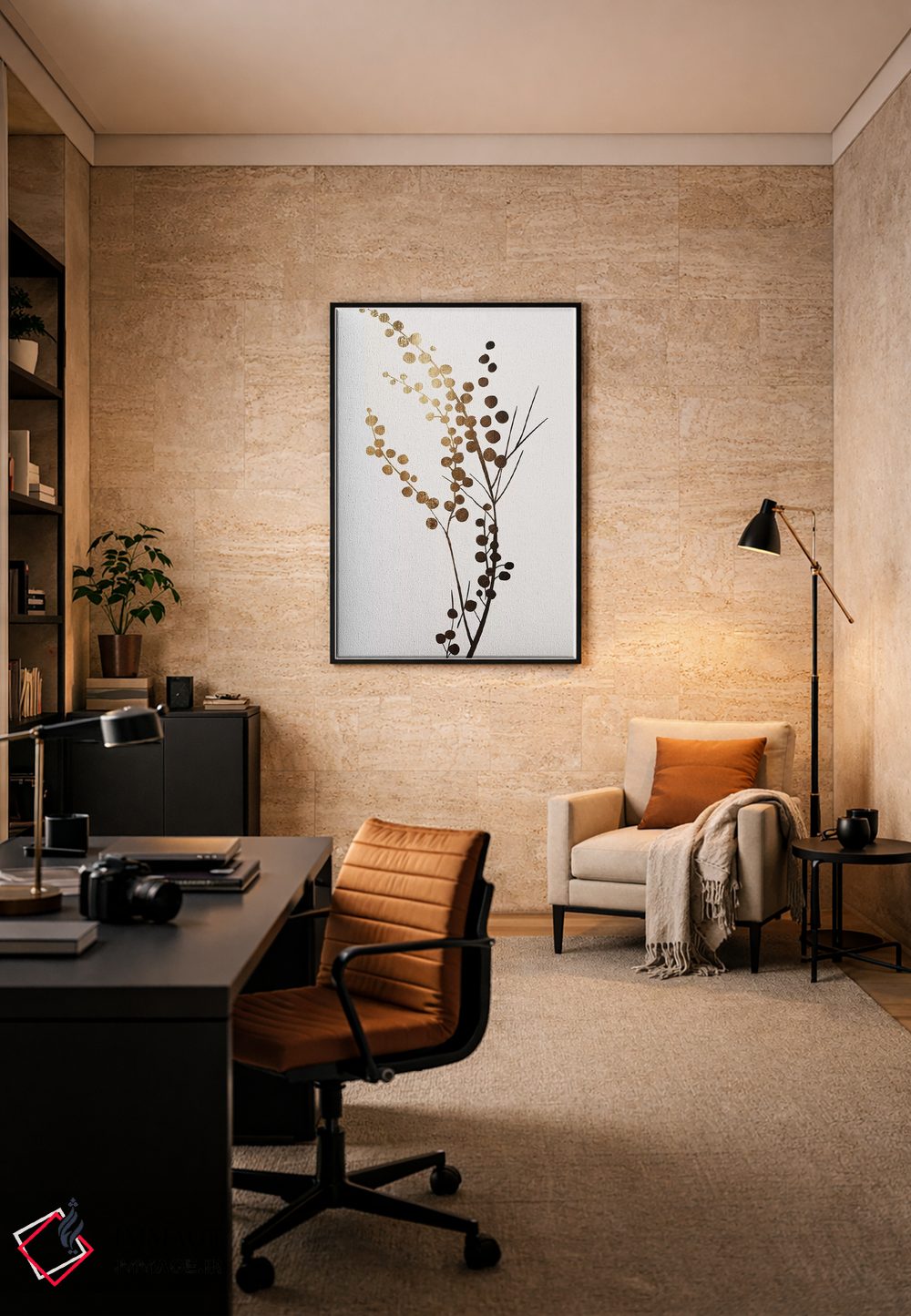 تابلو مینیمال شاخه طلایی اثر کوبیستیکا - D6B