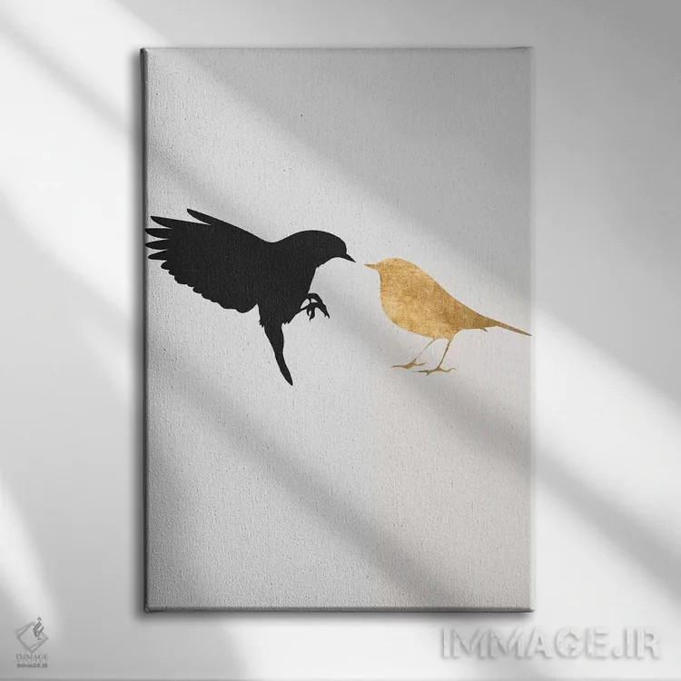 تابلو مینیمال مرغ عشق اثر کوبیستیکا - نمای روبهرو روی دیوار