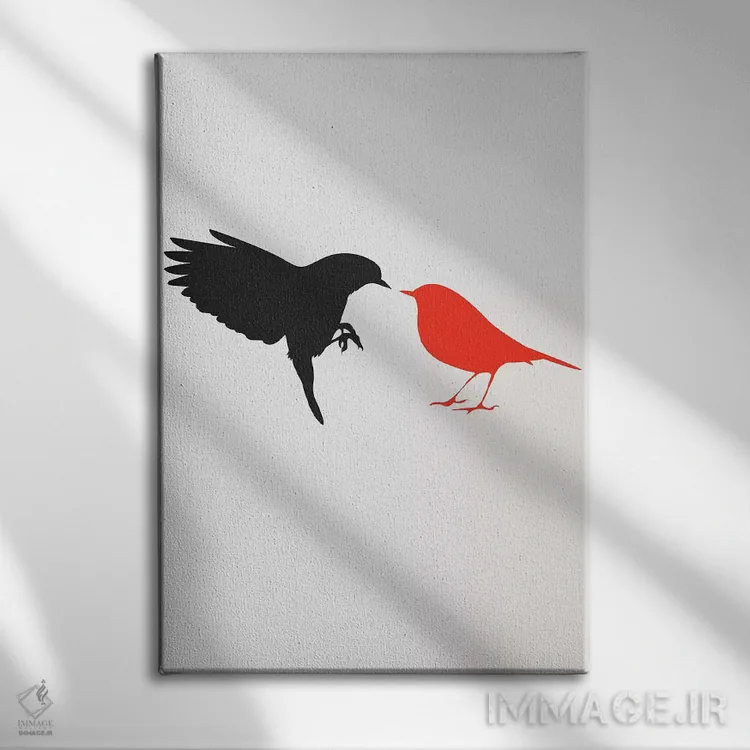 تابلو مینیمال مرغ عشق اثر کوبیستیکا - نمای روبهرو روی دیوار