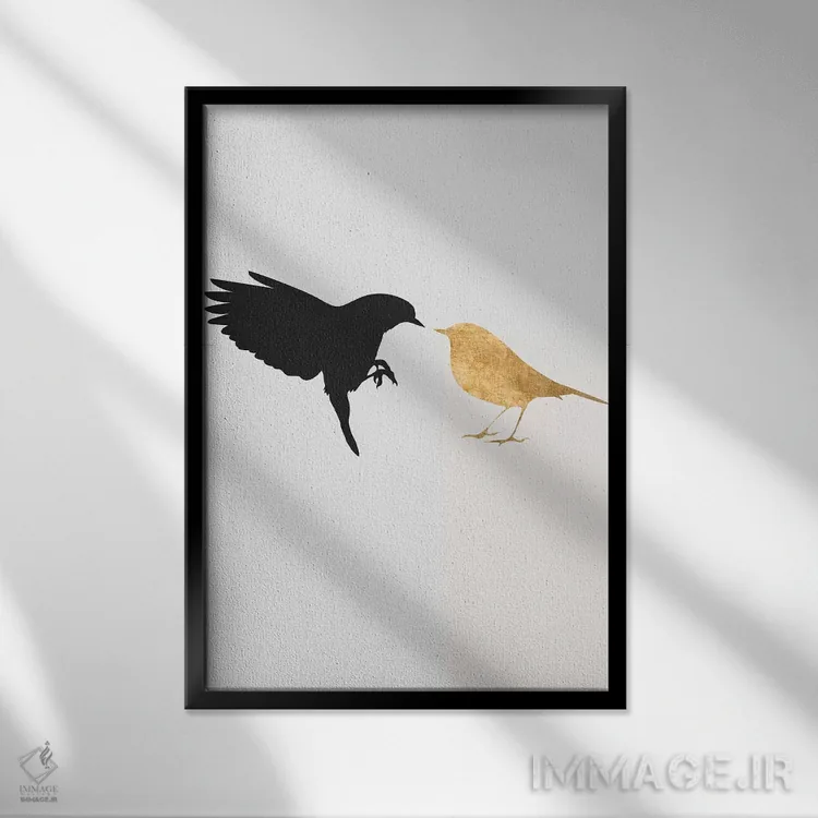 تابلو مینیمال مرغ عشق اثر کوبیستیکا - نمای قابدار مشکی