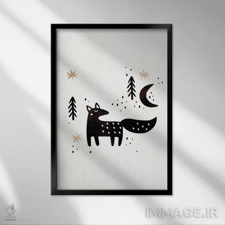 تابلو مینیمال روباه کوچک زمستانی اثر کوبیستیکا - نمای قابدار مشکی
