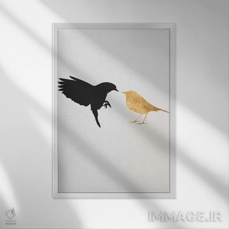 تابلو مینیمال مرغ عشق اثر کوبیستیکا - نمای قابدار سفید