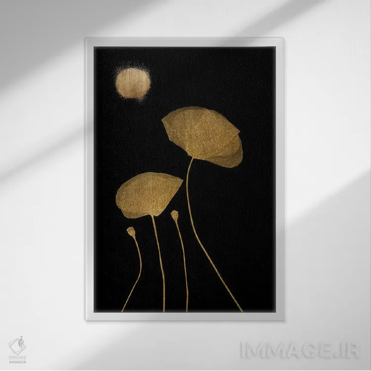 تابلو مینیمال رقصندگان مهتاب - طلایی اثر کوبیستیکا - نمای قابدار سفید