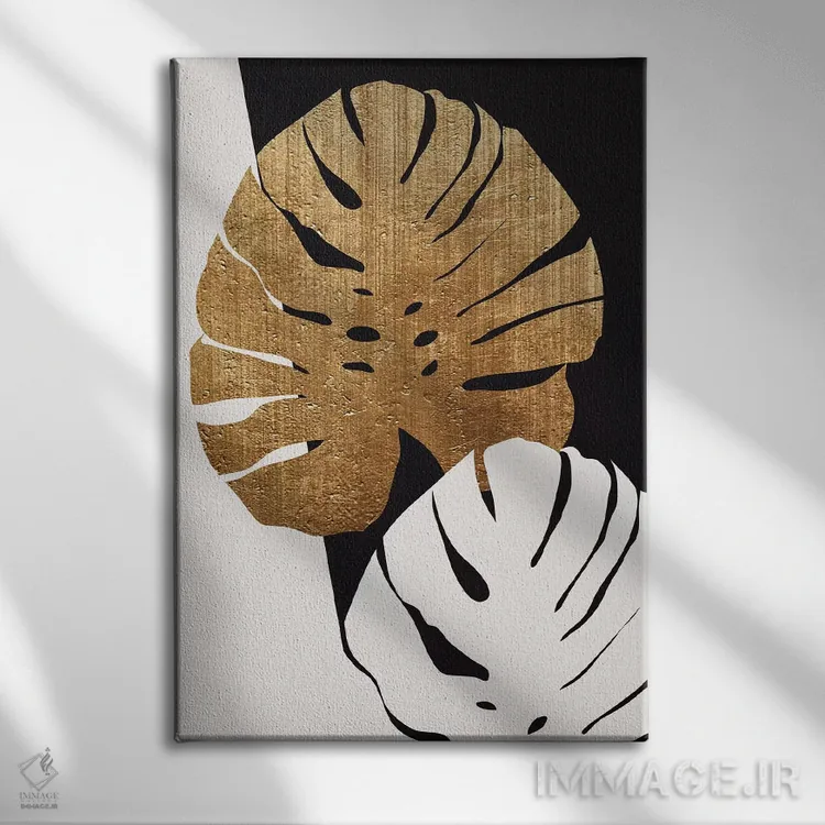 تابلو مینیمال برگ های مونسترا اثر کوبیستیکا - نمای روبهرو روی دیوار