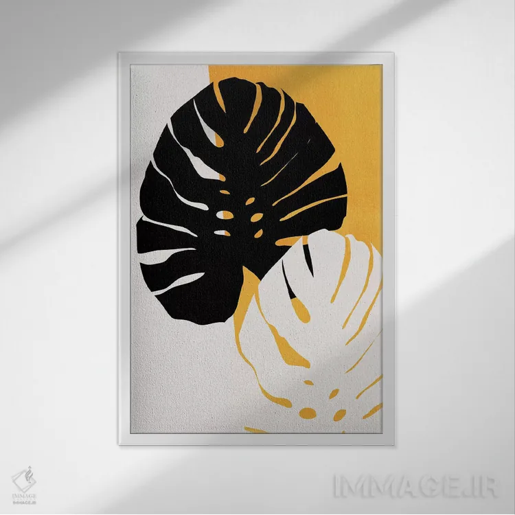 تابلو مینیمال برگ های مونسترا اثر کوبیستیکا - نمای قابدار سفید