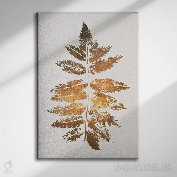 تابلو مینیمال چاپ برگ بلوط اثر کوبیستیکا - نمای روبهرو روی دیوار