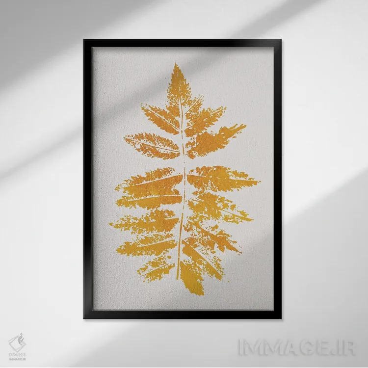 تابلو مینیمال چاپ برگ بلوط اثر کوبیستیکا - نمای قابدار مشکی