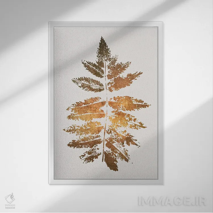 تابلو مینیمال چاپ برگ بلوط اثر کوبیستیکا - نمای قابدار سفید