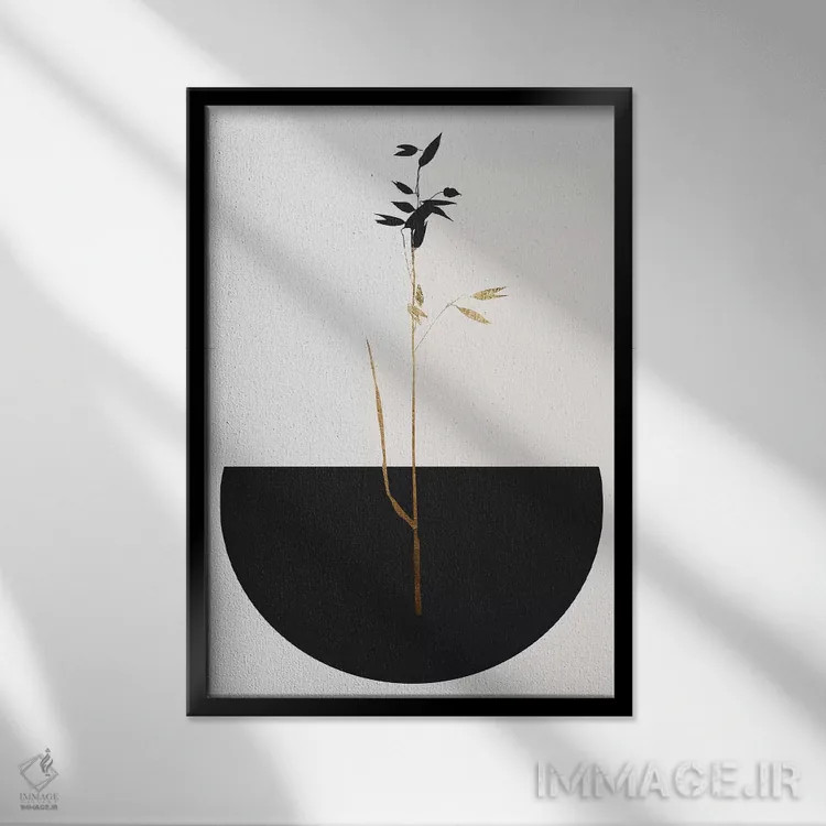 تابلو مینیمال گیاه سیاه اثر کوبیستیکا - نمای قابدار مشکی