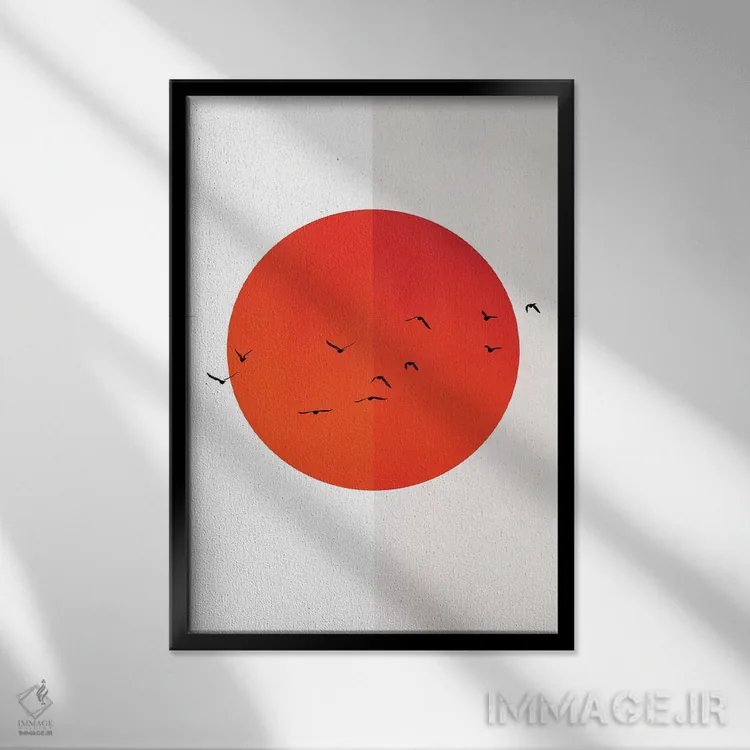 تابلو مینیمال مرغان دریایی آفتاب اثر کوبیستیکا - نمای قابدار مشکی
