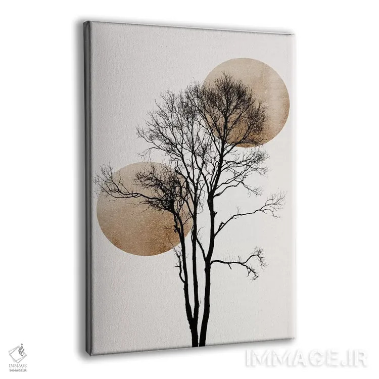 تابلو مینیمال خورشید و ماه پنهان - طلایی اثر کوبیستیکا - نمای پرسپکتیو محصول