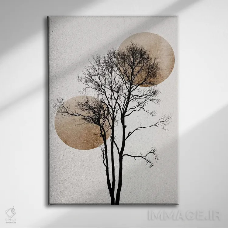 تابلو مینیمال خورشید و ماه پنهان - طلایی اثر کوبیستیکا - نمای روبهرو روی دیوار