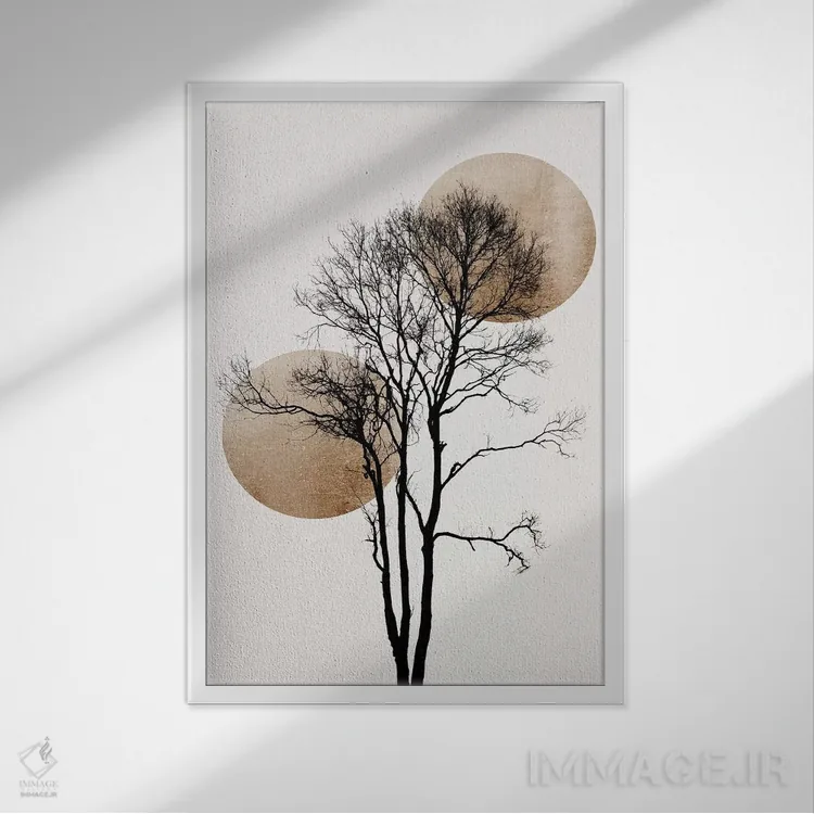 تابلو مینیمال خورشید و ماه پنهان - طلایی اثر کوبیستیکا - نمای قابدار سفید