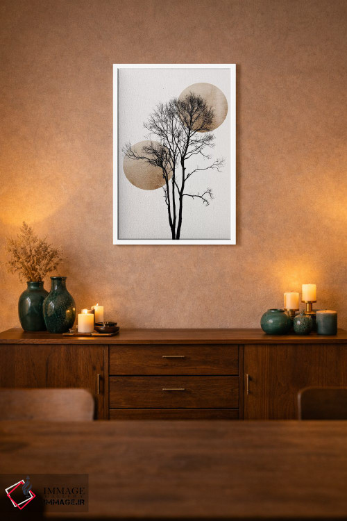 تابلو مینیمال خورشید و ماه پنهان - طلایی اثر کوبیستیکا - D1W