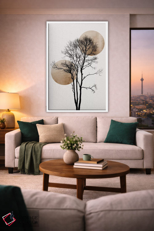 تابلو مینیمال خورشید و ماه پنهان - طلایی اثر کوبیستیکا - D2W