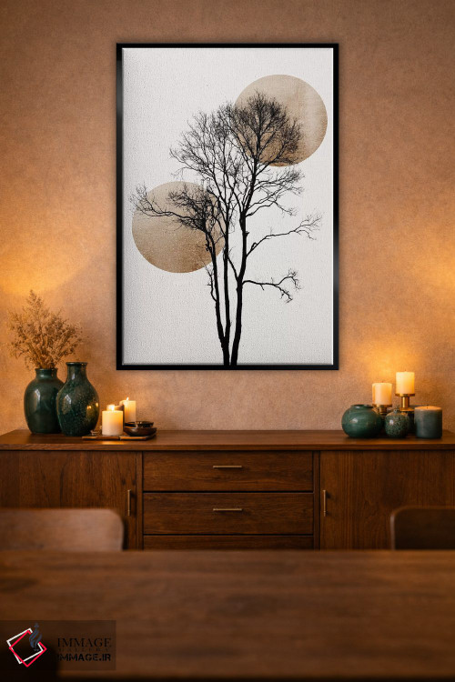 تابلو مینیمال خورشید و ماه پنهان - طلایی اثر کوبیستیکا - D3B