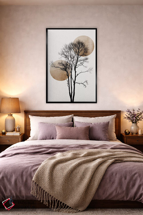 تابلو مینیمال خورشید و ماه پنهان - طلایی اثر کوبیستیکا - D5B