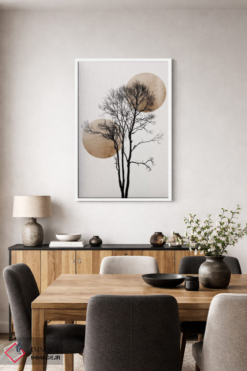 تابلو مینیمال خورشید و ماه پنهان - طلایی اثر کوبیستیکا - D4W