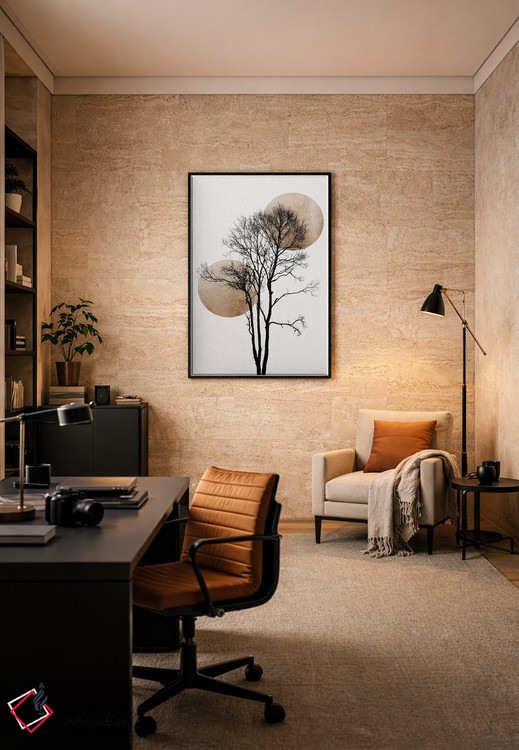 تابلو مینیمال خورشید و ماه پنهان - طلایی اثر کوبیستیکا - D6B