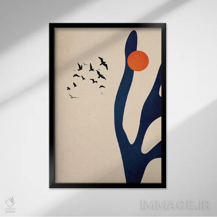 تابلو مینیمال پرندگان بیابان اثر کوبیستیکا - نمای قابدار مشکی