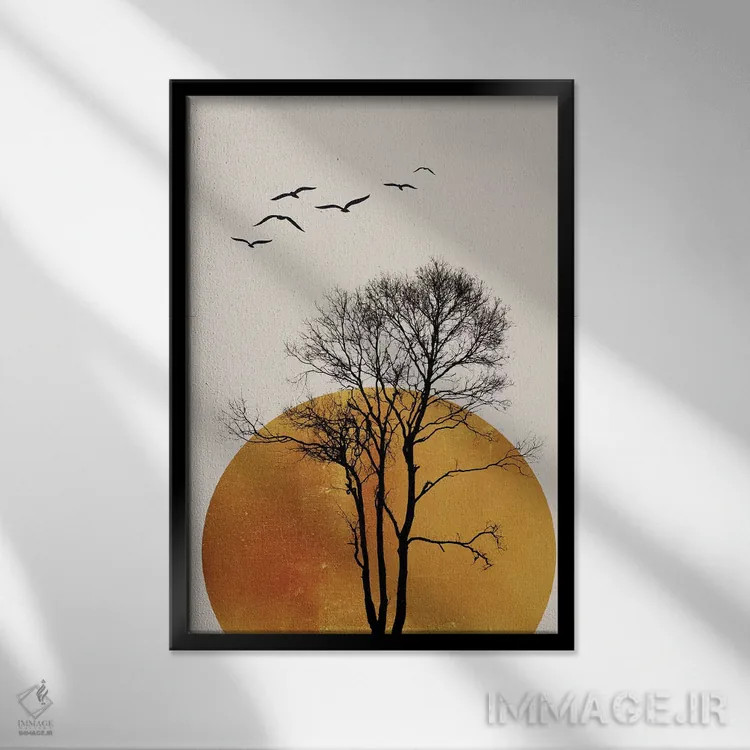 تابلو مینیمال طلوع زمستانی اثر کوبیستیکا - نمای قابدار مشکی
