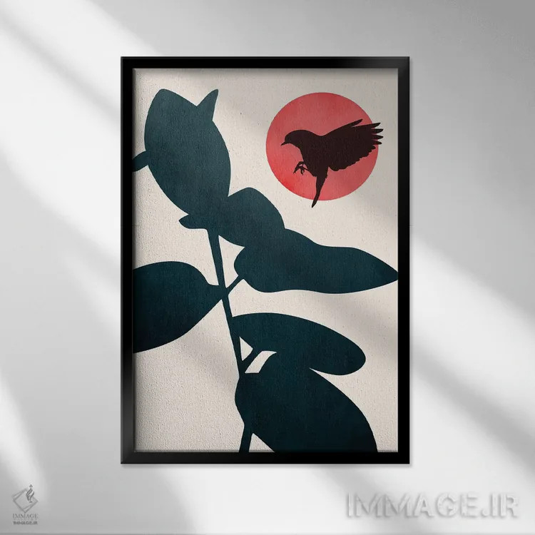 تابلو مینیمال پرنده ژاپنی اثر کوبیستیکا - نمای قابدار مشکی