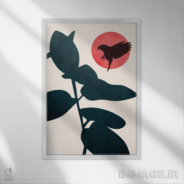 تابلو مینیمال پرنده ژاپنی اثر کوبیستیکا - نمای قابدار سفید