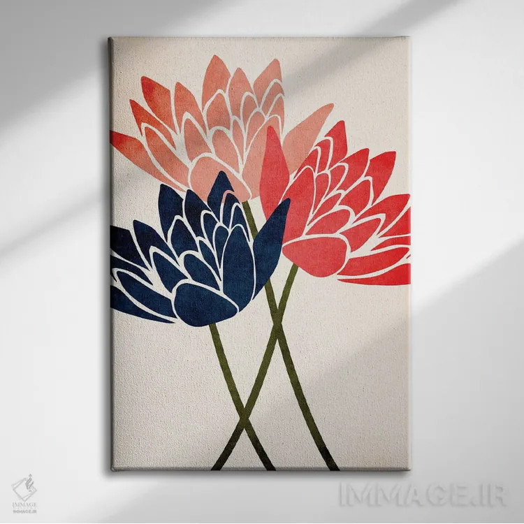 تابلو مینیمال سه شکوفه اثر کوبیستیکا - نمای روبهرو روی دیوار