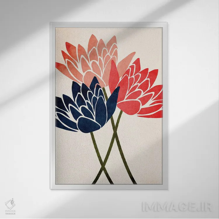 تابلو مینیمال سه شکوفه اثر کوبیستیکا - نمای قابدار سفید