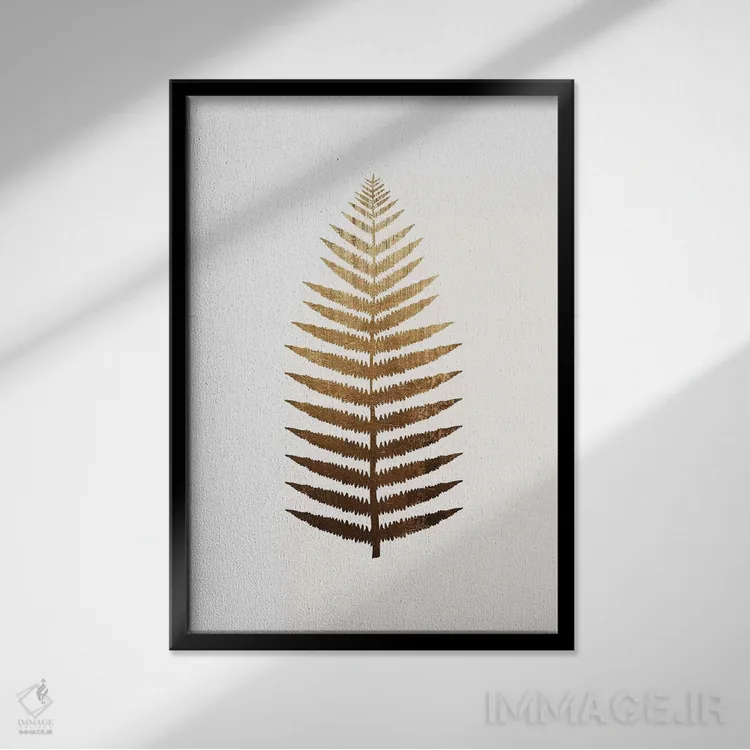 تابلو مینیمال برگ طلایی شماره ۷ اثر کوبیستیکا - نمای قابدار مشکی