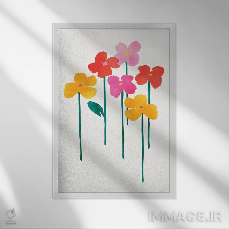 تابلو مینیمال گل های کوچولوی شاد اثر کوبیستیکا - نمای قابدار سفید