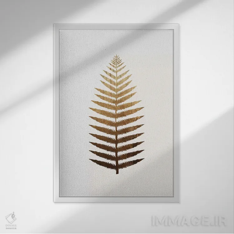 تابلو مینیمال برگ طلایی شماره ۷ اثر کوبیستیکا - نمای قابدار سفید