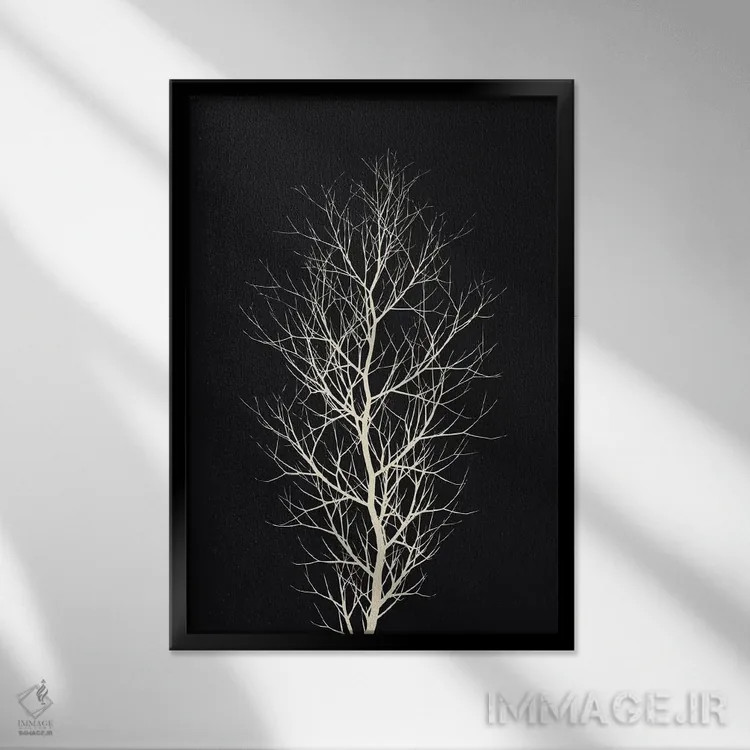 تابلو مینیمال درخت سفید اثر کوبیستیکا - نمای قابدار مشکی
