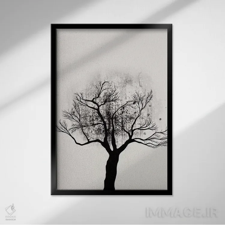 تابلو مینیمال مطالعه درخت شماره ۵ اثر کوبیستیکا - نمای قابدار مشکی