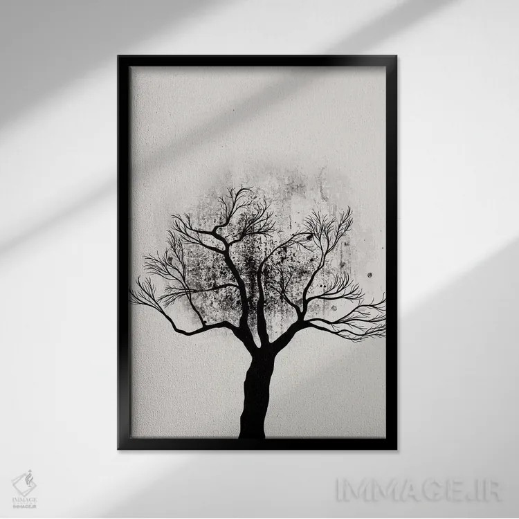 تابلو مینیمال مطالعه درخت شماره ۵ اثر کوبیستیکا - نمای قابدار مشکی