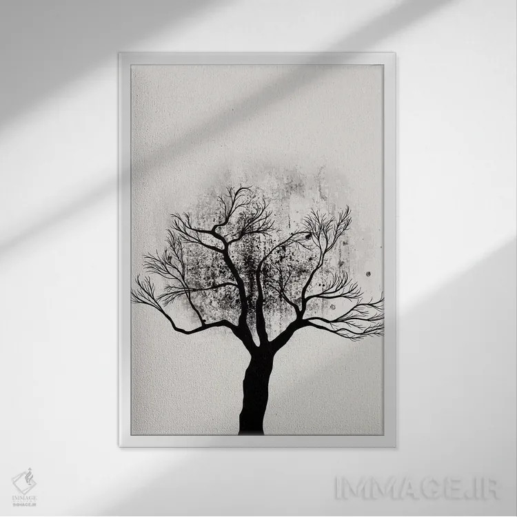 تابلو مینیمال مطالعه درخت شماره ۵ اثر کوبیستیکا - نمای قابدار سفید