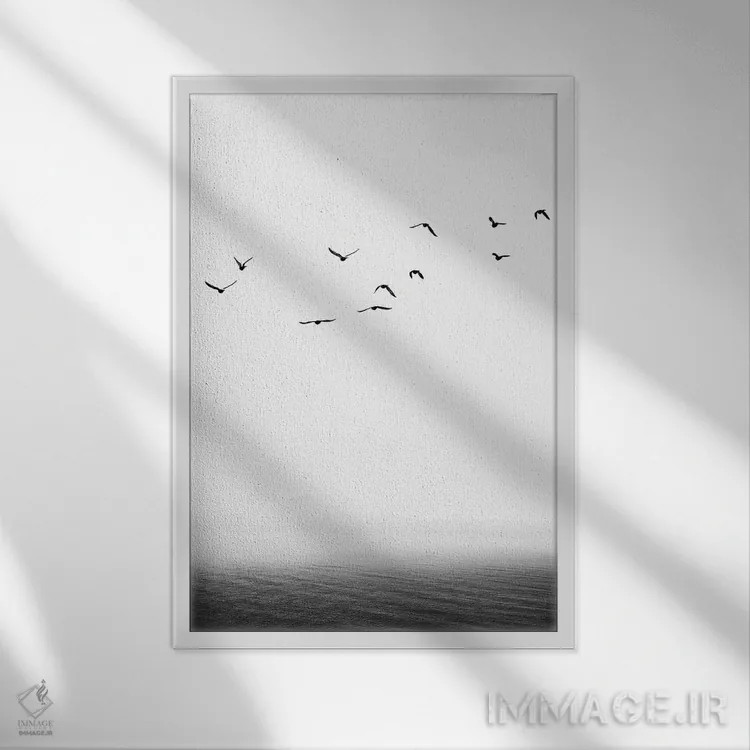 تابلو مینیمال ساحل دریا اثر کوبیستیکا - نمای قابدار سفید