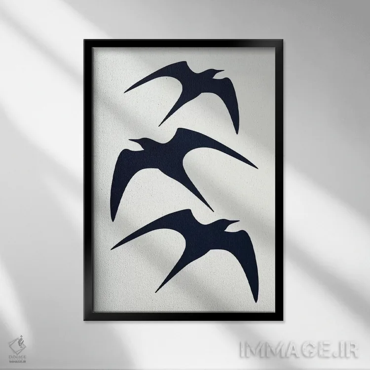 تابلو مینیمال سه پرنده اثر کوبیستیکا - نمای قابدار مشکی