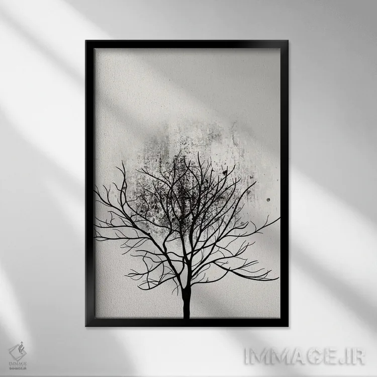 تابلو مینیمال مطالعه درخت شماره ۳ اثر کوبیستیکا - نمای قابدار مشکی
