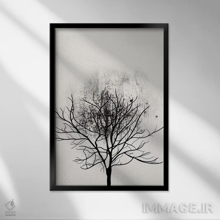 تابلو مینیمال مطالعه درخت شماره ۳ اثر کوبیستیکا - نمای قابدار مشکی