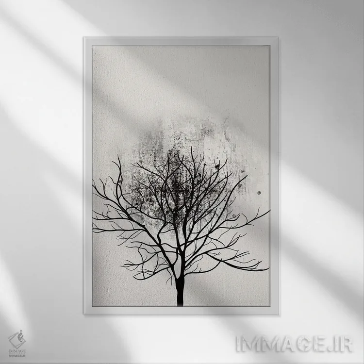 تابلو مینیمال مطالعه درخت شماره ۳ اثر کوبیستیکا - نمای قابدار سفید
