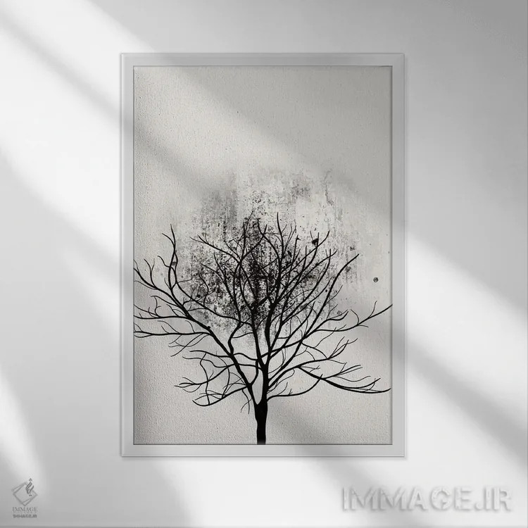 تابلو مینیمال مطالعه درخت شماره ۳ اثر کوبیستیکا - نمای قابدار سفید