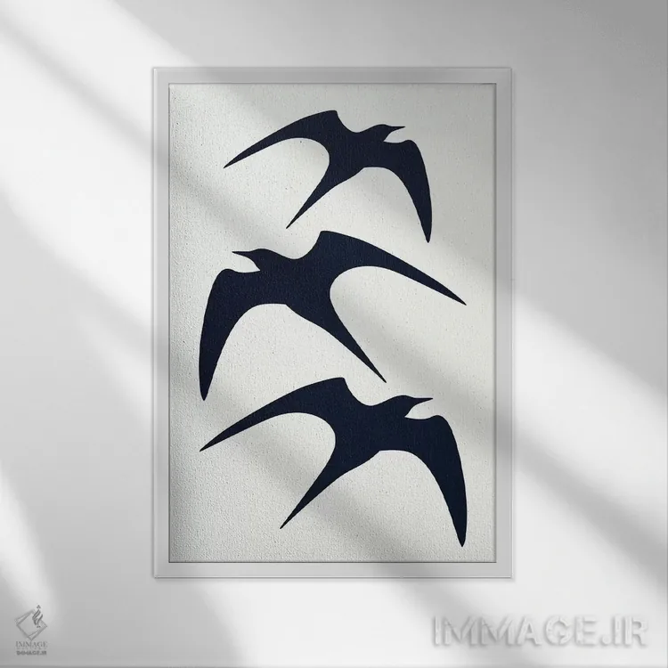 تابلو مینیمال سه پرنده اثر کوبیستیکا - نمای قابدار سفید