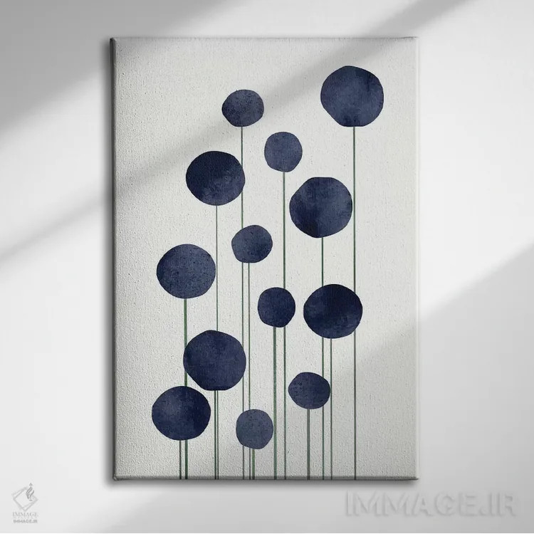 تابلو مینیمال گل های آبی اثر کوبیستیکا - نمای روبهرو روی دیوار