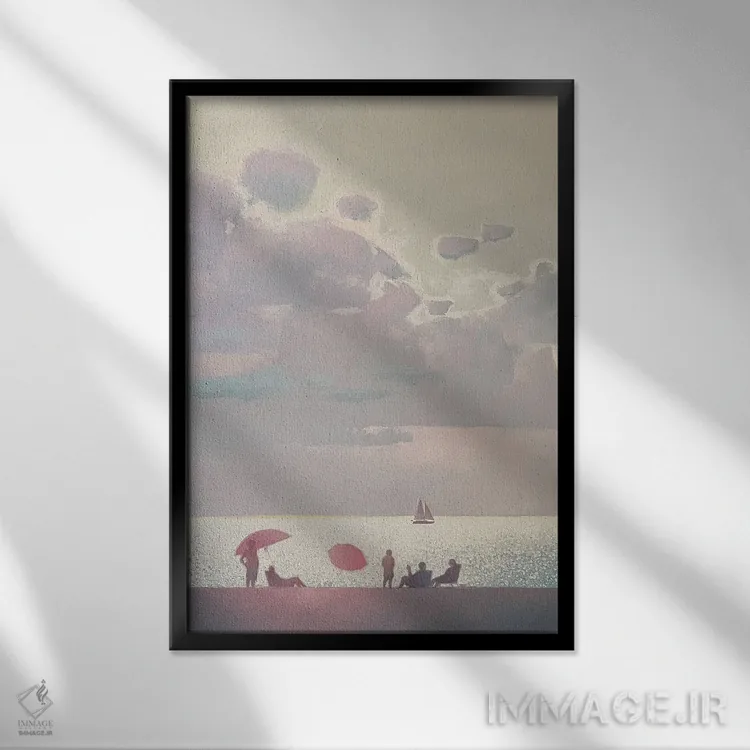 تابلو دکوراتیو خاطرات لطیف از تعطیلات تابستانی کنار دریا اثر اندریی کووالیک - نمای قابدار مشکی