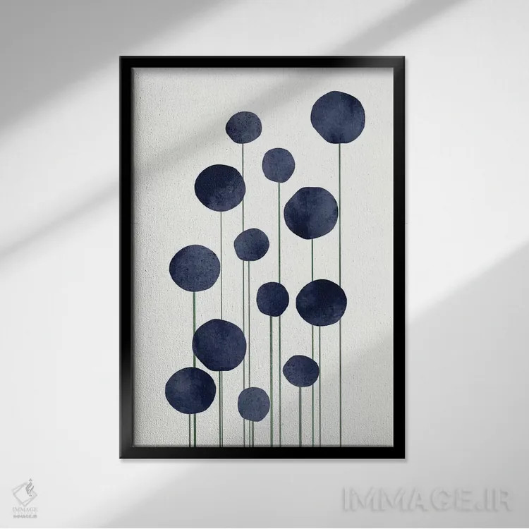 تابلو مینیمال گل های آبی اثر کوبیستیکا - نمای قابدار مشکی