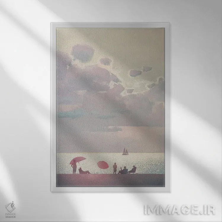 تابلو دکوراتیو خاطرات لطیف از تعطیلات تابستانی کنار دریا اثر اندریی کووالیک - نمای قابدار سفید