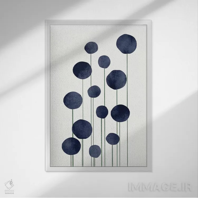 تابلو مینیمال گل های آبی اثر کوبیستیکا - نمای قابدار سفید