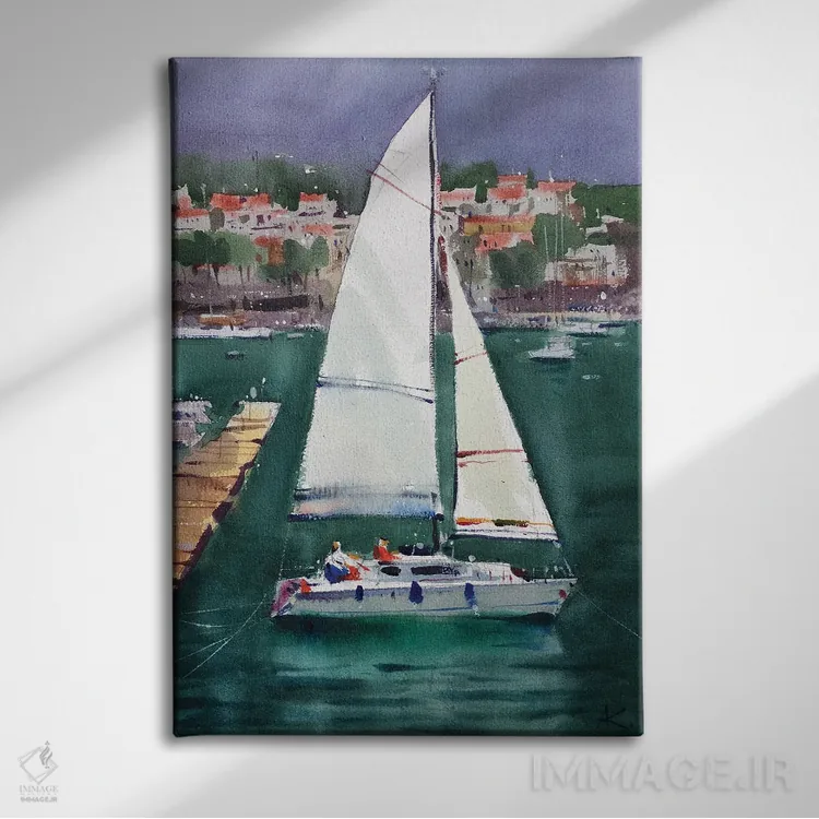 تابلو دکوراتیو قایق های بادبانی در یونان اثر اندریی کووالیک - نمای روبهرو روی دیوار