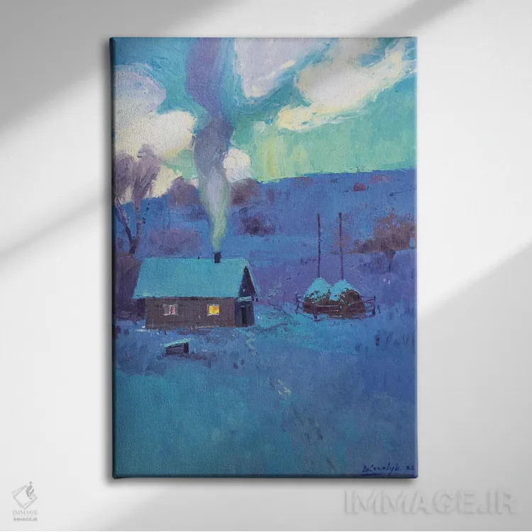 تابلو دکوراتیو منظره زمستانی در کارپات اثر اندریی کووالیک - نمای روبهرو روی دیوار